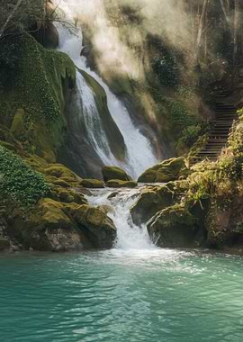 Waterfall in Lush Greenery