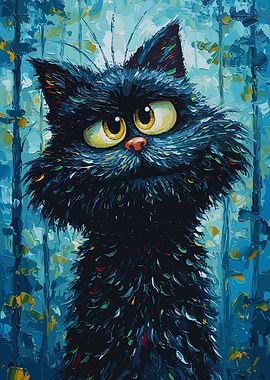 Whimsical Black Cat Painting