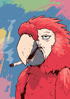 Smoking Parrot Cartoon Illustration