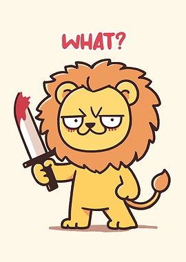 Cartoon Lion with Bloody Knife