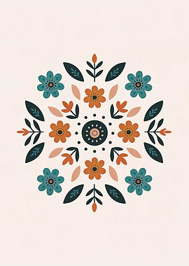 Floral Mandala Illustration Orange and Blue