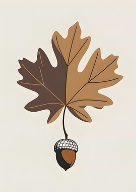 Autumn Leaf and Acorn Illustration