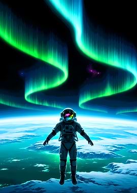 Astronaut Above Earth Aurora