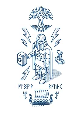 Norse God of Thunder with Norse Symbols