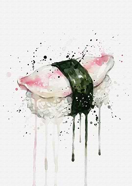 Watercolor Hamaguri Nigiri Sushi Art