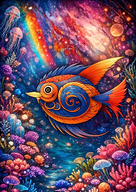Cosmic Rainbow Fish – Magical Fantasy Ocean – Abstract Fantasy #140