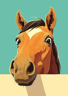 Cartoon Horse Portrait with Teal Background