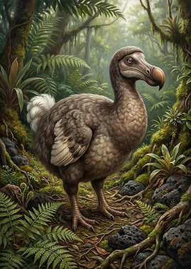 Dodo bird in a lush forest