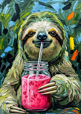Sloth with Smoothie Painting
