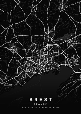 Brest France Black Map