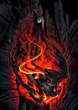 Dragon and Warrior in Fiery Battle