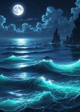Moonlit Ocean Waves