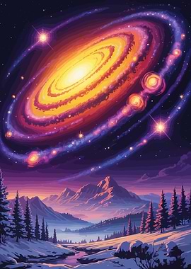 Winter Landscape with Galaxy Above