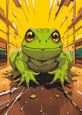 Cartoon Frog in a Hallway