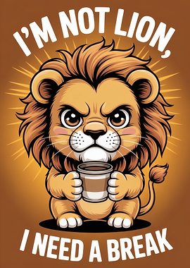 Coffee Break Angry Lion Cartoon