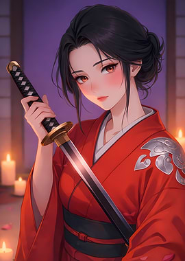 Silent Blade in Crimson Kimono