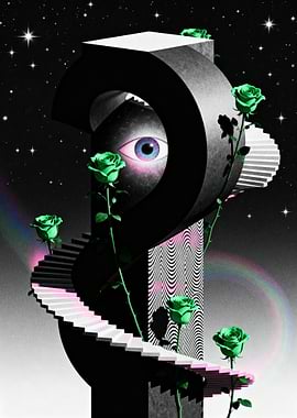 Surreal Eye with Roses and Stairs