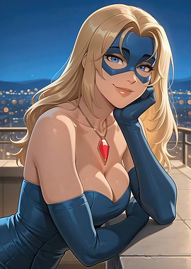 Blonde Superheroine in Blue Mask