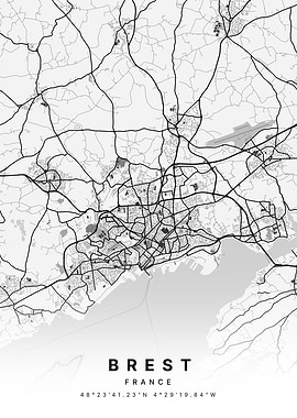 Brest France White Map