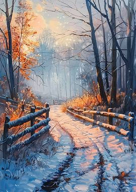Winter Forest Path Watercolor Painting