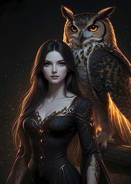 Woman with Owl Portrait