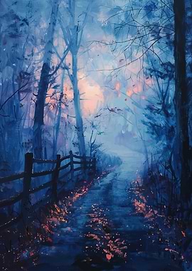 Blue Forest Path Painting