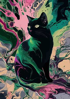Abstract Black Cat Art