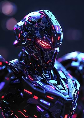 Cybernetic Robot with Neon Lights