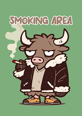 Smoking Bull Cartoon Illustration