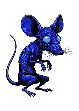Blue Skinny Rat with Big Eyes Illustration