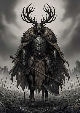 Antlered Knight in Desolate Battlefield