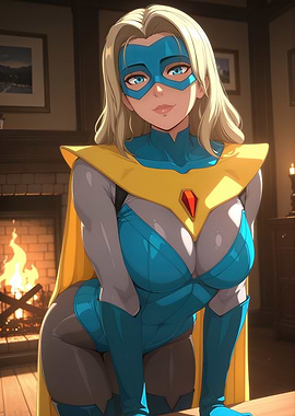 Blonde Superheroine in Costume