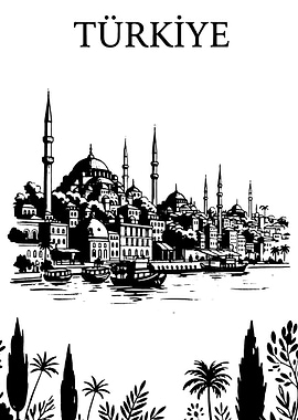 Turkey Black and White Cityscape Illustration