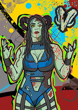 Cyberpunk Zombie Girl with Horns