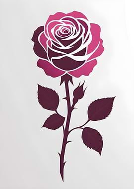 Elegant Rose Illustration in Pink and Burgundy