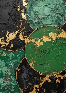 Abstract Circles Painting with Gold Accents