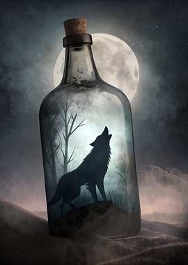 Wolf Howling in a Menace Bottle