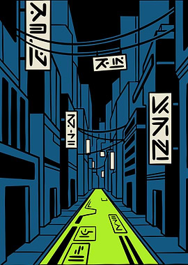 Futuristic Cityscape with Neon Street