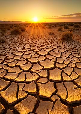 Cracked Earth at Sunset