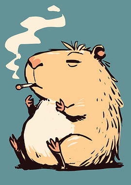 Capybara Smoking Cartoon Illustration