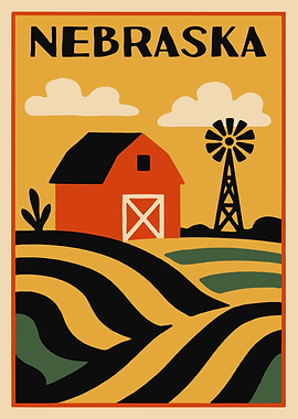 Nebraska Farm Landscape Illustration
