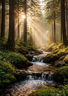 Sunlit Forest Stream