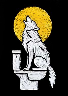 Wolf Howling on Toilet Seat Art