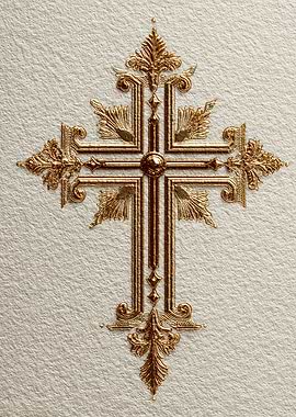 Ornate Golden Cross on Textured Background