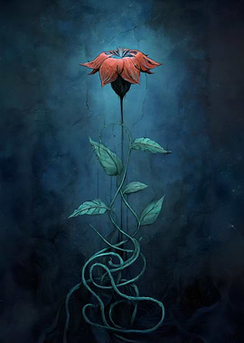 Dark Fantasy Flower Art - Surreal Botanical Illustration with Twisted Vines