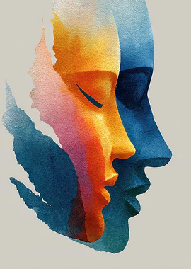 Abstract Watercolor Faces in Profile
