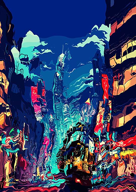 Abstract Cityscape with Vibrant Colors