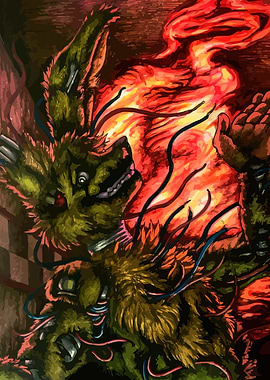 Springtrap engulfed in flames digital art