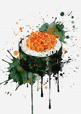 Sushi Watercolor Gunkan Maki Art