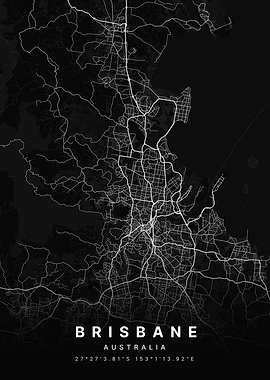 Brisbane Australia Black Map